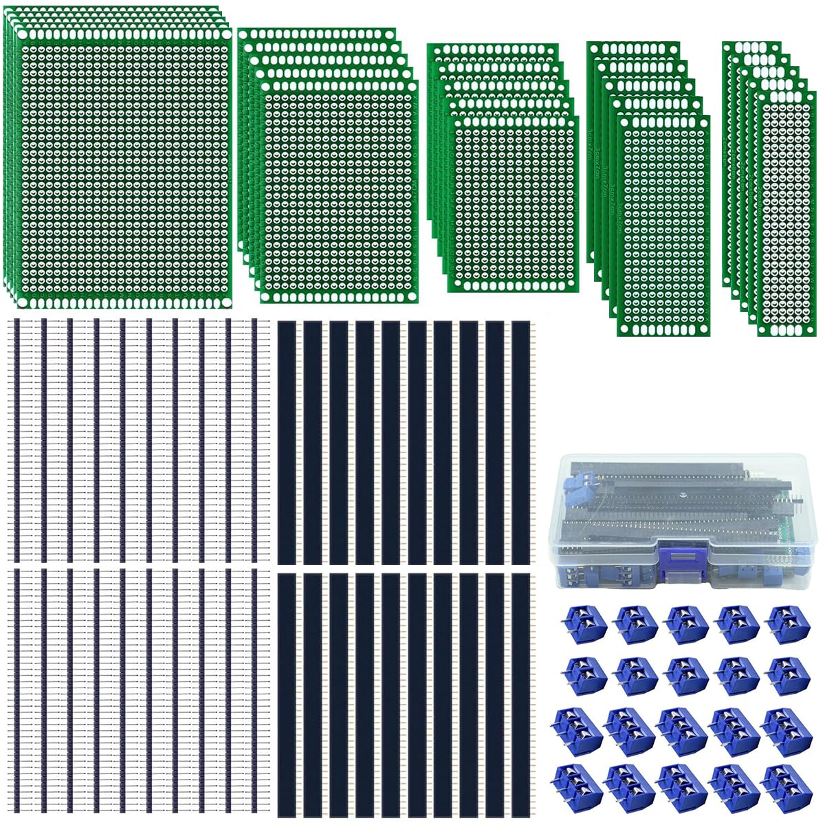 Serplex 85Pcs Double Sided PCB Board Kit, Prototype Boards for DIY Soldering and Electronic Project Circuit Boards Compatible with Kits, 40PCS 40 Pin 2.54mm Male and Female Header Connector Serplex 85Pcs Double Sided PCB Board Kit, Prototype Boards for DIY Soldering and Electronic Project Circuit Boards Compatible with Kits, 40PCS 40 Pin 2.54mm Male and Female Header Connector